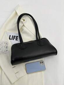 复古腋下时尚法棍单肩手提包 - 黑色 - 查看 4