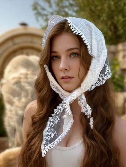 1 件法式蕾丝三角围巾发饰，优雅甜美的波西米亚头带，适合度假、海滩秋冬发带发饰女士度假装