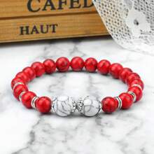 1 件黑线红松石手链配合金花盘混色天然石手链复古魅力珠宝浪漫礼物