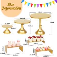 6PCS Modern Cake Stand Set Dessert Table Display Cake Holders Round Cake Pedestals With Cupcake Risers Anniversaries Wedding Birthday Party Supplies - 金色 - 查看 2