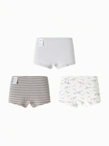 Balabala 吐溫男孩平角內褲，抗菌兒童內衣，3包 - 灰色調 - 查看 2