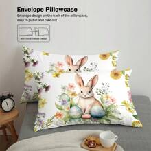 Juego de Edredón de 3 Piezas con Tema de Pascua con Estampados de Conejo, Floral y Huevos de Pascua (1 Edredón + 2 Fundas de Almohada; Sin Relleno), Un Juego de Ropa de Cama Suave y Cómodo Adecuado para Decorar Habitaciones de Hombres y Mujeres, Dormitorios y Hoteles de Negocios - KKL-SJT0408 - Ver 10