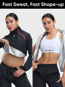 HOTSUIT Women Sauna Jacket Sweat Top Gym Exercise Shirts With Zipper Ideal For Fitness And Training, Valentine Gift - Black - View 5