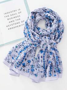 1pc Floral Printed Chiffon Scarf Headscarf - Multicolor - View 2