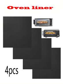 1PC/4PCSTấm lót lò nướng chống dính phủ sợi thủy tinh màu đen có thể tái sử dụng, Tấm lót lò vi sóng, Tấm lót lò nướng - Nhiệt độ cao, Tấm lót lò vi sóng, Tấm lót lò nướng chống dính - màu đen - Xem 1