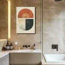 1 Pc,Muted Color Block Print Of Two Half Circles, Original, Canvas, Wall Art, Living Room Wall Decorations, Bedrooms, Bathrooms, Frame Poster Art Prints, Hanging Paintings, Home Decoration, Festivals. Home Decoration Festivals 1 - Multicolor - View 3