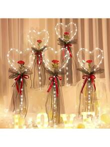 2pcs/Set 13" Transparent Heart-Shaped Bubble Balloons For Party Decoration (Lights Not Included)