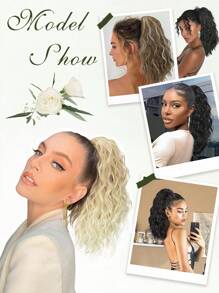 Extensión de cola de caballo, extensión de cabello sintético suave y natural de 16" con pinza de garra para uso diario de mujeres (Rubio)