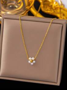 1 chiếc vòng cổ bằng thép không gỉ hình vỏ sò trắng lãng mạn và hoa, trang phục hàng ngày thanh lịch dành cho phụ nữ - Dây chuyền hoa vỏ sò vàng trắng - Xem 8