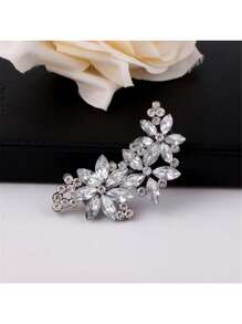 1pc Bling Flower Hair Clips Rhinestone Hair Clip, Silver Wedding Hair Pins Crystal Flower Bridal Hair Clips, Diamond Hair Accessories For Brides Bridesmaid Women Girls