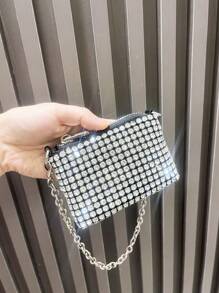 Dancing Engine Sparkly Rhinestone Mini Purse Handmade Bag With Short Chain Strap Wallet Purse Wallet Mini Wallet Wristlet Wallet Coin Wallet - Silver - View 5