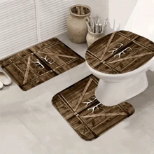 4pcs Wooden Door Antler Handle Shower Curtain Gift Modern Home Bathroom Decoration Curtain And Toilet Floor Mat 3pcs Set With 12 Shower Curtain Hooks Bathroom Accessories Back To School Fall Decor
