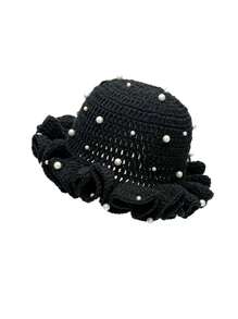 1pc/2pcs Women's Y2K Style Handmade Crochet Ruffle Edge Knitted Hat With Pearl,Hollow Knit Bucket Hat, Color Random,Suitable For Daily Wear, Photography, Party, Picnic, Outdoor,Summer,Beach - Pearl Ruffles - View 3