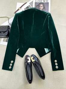 金色天鹅绒短款夹克，凸显女性魅力 - 墨綠色 - 查看 4