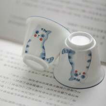 1 件淡蓝色手绘猫茶杯，优雅家居陶瓷茶杯