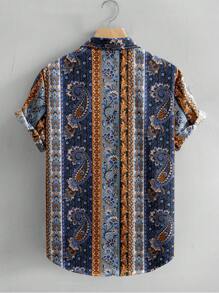 Men's Geometric Print Short Sleeve Casual Shirt, Spring/Summer - Multicolor - View 2