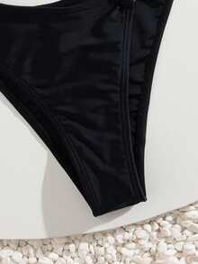 2 件套女士性感时尚 INS 风格蝴蝶结金属装饰比基尼套装，适合夏季海滩度假 - 黑色 - 查看 5