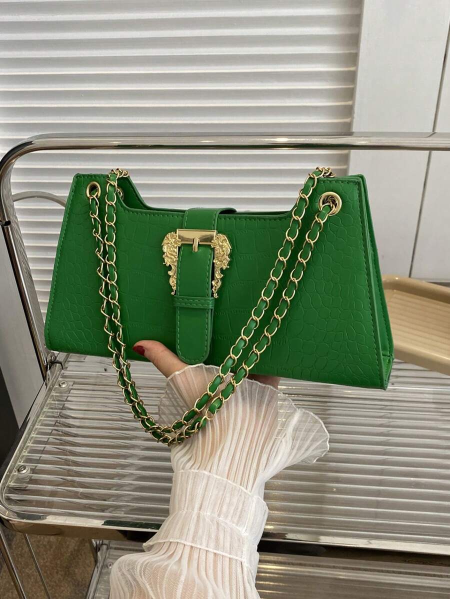 Women Stone Pattern Underarm Pouch Handbag - Green - View 1