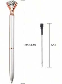12 支装钻石笔大号水晶钻石圆珠笔闪亮金属圆珠笔办公室学校银色/白玫瑰圆点/玫瑰金/玫瑰金带白圆点，12 支笔芯返校 - 12 Pack - 查看 2