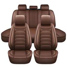 For 5 Seat Universal Luxury Faux Leather Waterproof Car Seat Cover Full Set Front Rear Back Cushion 360° Protector Interior Decor For Most Sedan Pickup Trucks Hatchbacks Suv Crossovers - Brown - View 6