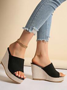 2024 Wiosna/Lato Nowe Sandały Damskie, Platforma z Odkrytymi Palcami, Grube Obcasy, Zamszowe Wsuwane Kapcie Na Wysokich Obcasach, Buty Damskie Plus Size - Czarne - Zobacz 7