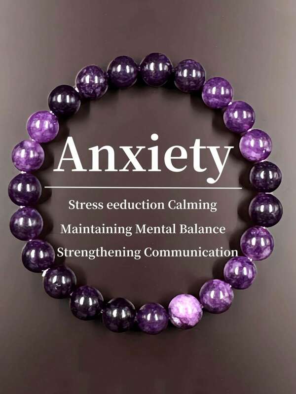 1Pc Elegant Amethyst Gemstone Elastic Bracelet For Men Women- Handcrafted Unisex Wristband Accessory Ideal For Gift & Daily Wear