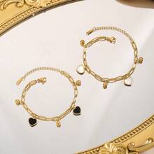 1 件优雅简约镀金不锈钢黑白贝壳心形珠子吊坠链手链，百搭配饰 - 愛心圓珠吊墜手鍊 - 查看 1