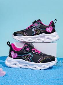 1 Pair Children/Girls' Fashionable Reflective Mirror Sneakers, Heart Shaped Colorful, Adjustable Hook And Loop Closure, Easy To Wear, Suitable For Party, Daily Wear, School Student - Multicolor - View 8