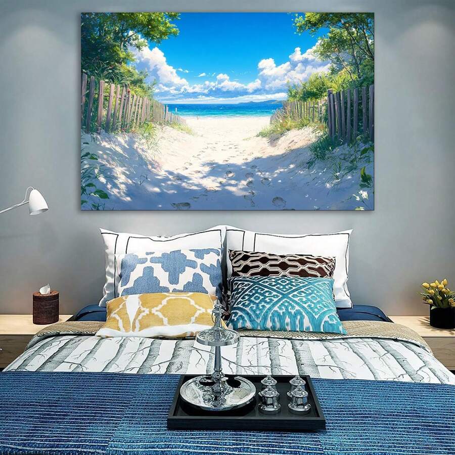 Canvas Wall Art, The Beach Is Of Natural Beauty, Landscape Pictures, Wall Pictures, Large Artwork, Wall Prints, Wall Art Decor, Big Wall Art, Large Landscape Wall Art, For Bedroom, Living Room, Bathroom, Bookstore Etc Various Scenes.