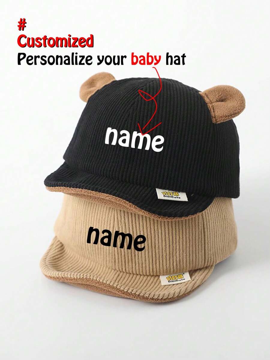 1 件个性化定制黑色婴儿帽 - 适合春季、秋季和冬季的可爱软帽檐帽 - 带百搭遮阳帽的婴儿棒球帽，适合男孩和女孩 - 适合 0-8 个月的婴儿，头围 44-48 厘米