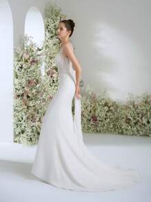 Summer Sequin Lace Plunging Neckline Ethereal Romantic Luxurious Bohemian Bridal Shower Dresses White Outdoor Mermaid Wedding Dress Bridal With Train,For Graduation, Dinner - White - View 7