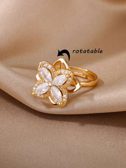 1 Stück Luxus Kristall Schneeflocke Ring für Frauen, drehbar, Figet, Angsthilfe, verstellbarer Ring, Anti-Stress, Mode-Schmuck Geschenk