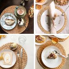 6 Packs Round Handmade Rattan Placemats - Heat Resistant, Easy To Clean Woven Table Mats For Fall, Halloween, Thanksgiving, Christmas Dining