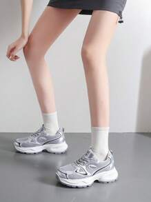 女士厚底厚底运动鞋 2025 新款夏季透气网眼跑步鞋，银色厚底休闲轻便网眼运动鞋 - 銀色 - 查看 5