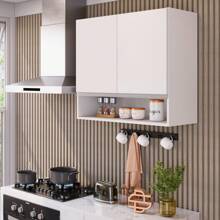 Armário Aéreo Multiuso Lux 80cm 100%MDF 02 Portas com Nicho Integrado Branco - Desk Design