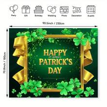 1 片节日背景 - 聚酯纤维，易于悬挂的窗帘，带有绿色三叶草和金色丝带，非常适合节日摄影和庆祝装饰 - 彩色 - 查看 4