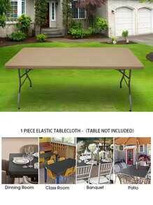 1/2pcs Washable Rectangular Tablecloth, Suitable For Outdoor Party And Camping, Foldable With Elastic Edges, Durable Polyester Fabric, For Home Decor, Size 4ft/6ft/8ft - Khaki - View 6