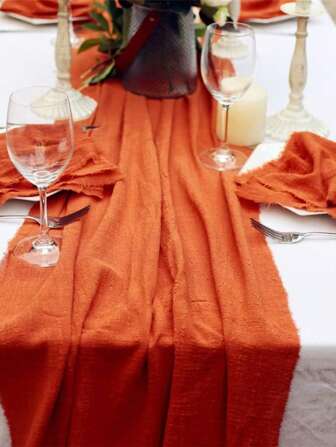 Handmade Fringe Cheesecloth Table Runner, 10ft Gauze Table Runner For Wedding Party