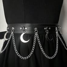 European And American Cross-Border Fashion Hip Hop Leather Gothic Moon Pendant Waist Chain Body Chain