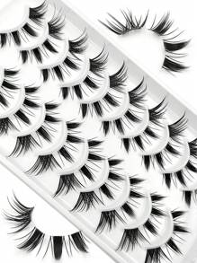 Asiteo 10 Pairs Cartoon Cat Eye Faux Mink Lashes, Transparent Lash Band, Korean/Japanese Style, Create Makeup Look - Black - View 5