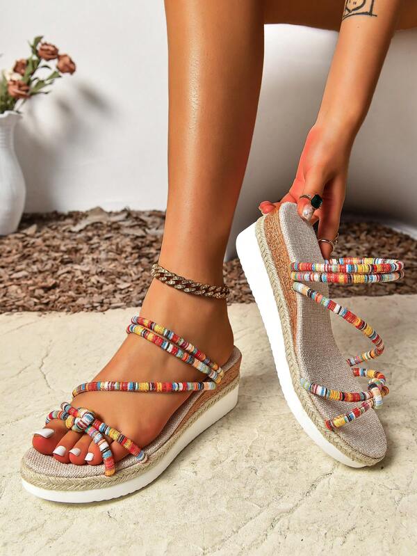 Nieuwe stijl Fishmouth Bohemian Eenvoudige Mode Casual Veelzijdige Comfortabele Outdoor Strand Wedge Hak Band Sandalen voor Dames, Lichtgewicht Zomerpantoffels, Antislip Dames Strandschoenen, Comfortabele Damesschoenen voor Binnen en Buiten, Instappers voor Dames