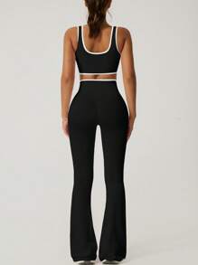 NcmRyu Women's Sexy Thick Strap Sports Bra Camisole And Pants Outdoor Activewear Set With Padded Bra - Black - View 8