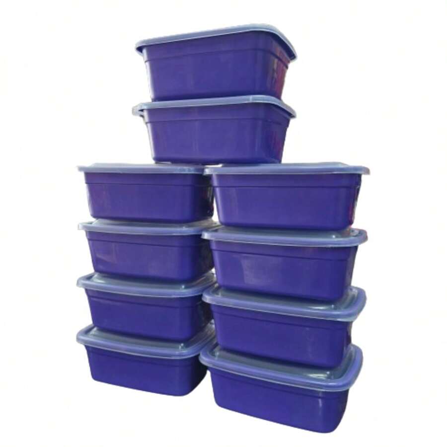 Kit Of 10 1 Liter Transparent Rectangular Washable Fitnees Lunch Box Pots - Purple - View 1