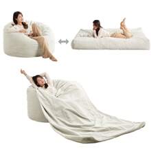 Full/Queen Size Bean Bag Chairs For Adults, 2 In 1 Bean Bag Chairs, Convertible Bean Bag With Filler For Gaming Large Foam, Bean Bags With Washable Soft Corduroy Cover For Living Room - 白色 - 查看 2