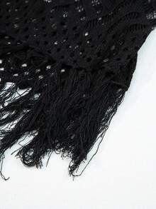 Acelitt 女式纯色简约休闲和服罩衫，带流苏装饰