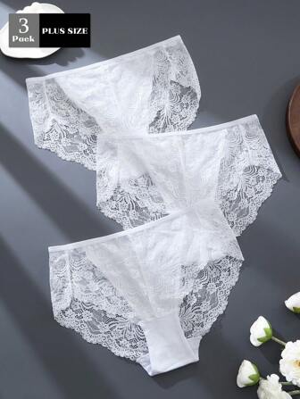 3pcs Plus Size Women Lace Panties, Simple And Fashionable Sexy