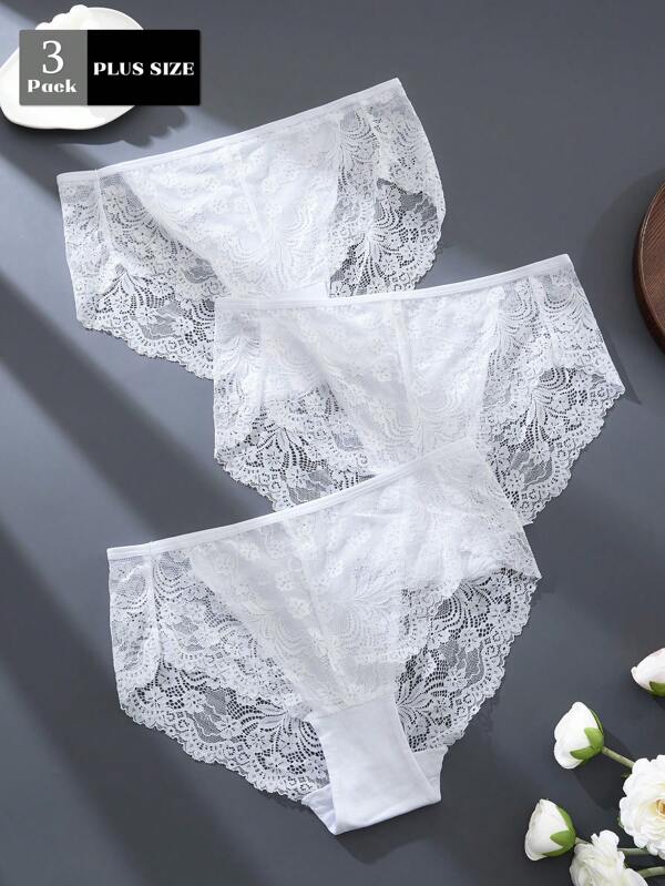 3 pièces Culottes en dentelle pour grandes tailles, simples et élégantes, sexy