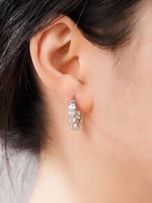 1 对优雅 925 纯银方晶锆石环形耳环结婚周年纪念耳饰女士礼物精美珠宝 - 1# - 查看 7