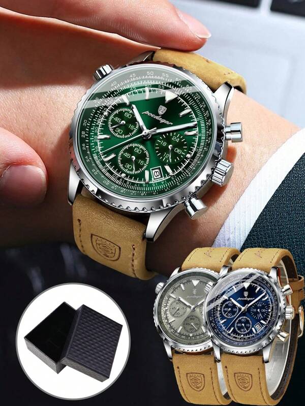 1 pezzo Orologio da uomo casual impermeabile e luminoso al quarzo con datario, orologio sportivo alla moda con cronografo, adatto per uomo, con scatola, orologio da lavoro adatto per occasioni di business, regalo per uomini