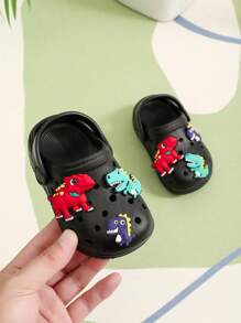 Casual Comfortable Slip On Home Shoes With Cute Cartoon Charms For Boys Girls, Breathable Lightweight Non-Slip Clogs For Indoor Bathroom, All Seasons - màu đen - Xem 5